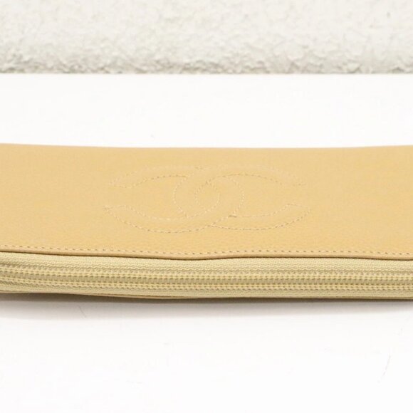 Chanel CC Logo Timeless Caviar Beige Leather Around Zip Around Wallet - Picture 7 of 15